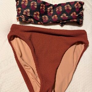 J. Crew Black Block Print Bandeau Top 2 Piece Bathing Suit size Small